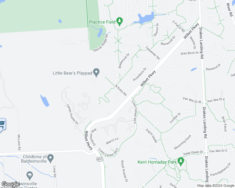 map of restaurants, bars, coffee shops, grocery stores, and more near 3001 Meadowbriar Lane in Baldwinsville