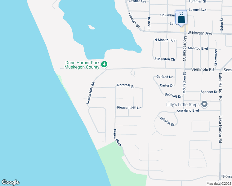 map of restaurants, bars, coffee shops, grocery stores, and more near 3720 Dunes Parkway in Norton Shores