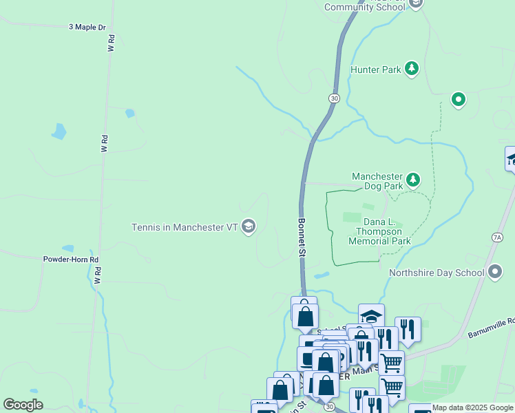 map of restaurants, bars, coffee shops, grocery stores, and more near 575 Depot Street in Bennington County