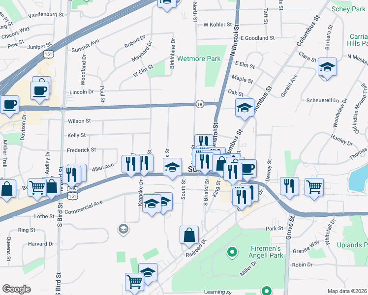 map of restaurants, bars, coffee shops, grocery stores, and more near 160 North Street in Sun Prairie