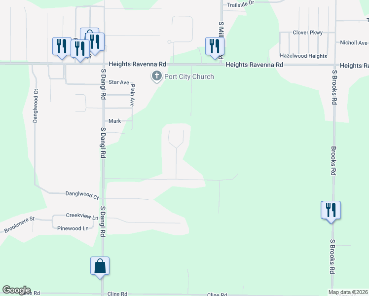map of restaurants, bars, coffee shops, grocery stores, and more near 3696 West Fuller Drive in Muskegon