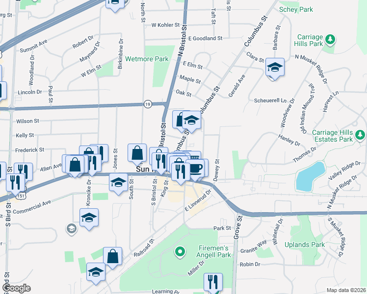 map of restaurants, bars, coffee shops, grocery stores, and more near 170 Church St in Sun Prairie