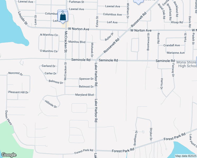 map of restaurants, bars, coffee shops, grocery stores, and more near 3726 Lake Harbor Road in Norton Shores