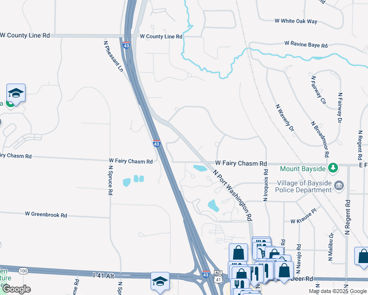 map of restaurants, bars, coffee shops, grocery stores, and more near 9261 North Port Washington Road in Bayside