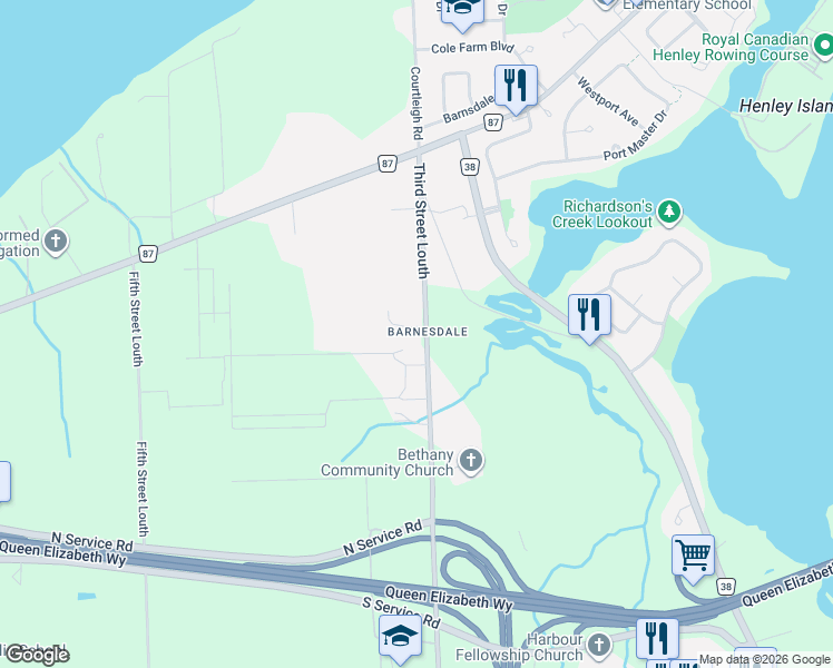 map of restaurants, bars, coffee shops, grocery stores, and more near 1287 Third Street Louth in St. Catharines