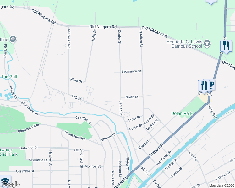 map of restaurants, bars, coffee shops, grocery stores, and more near 87 Center Street in Lockport