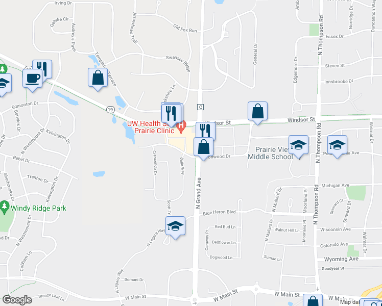 map of restaurants, bars, coffee shops, grocery stores, and more near 2610 Ironwood Drive in Sun Prairie