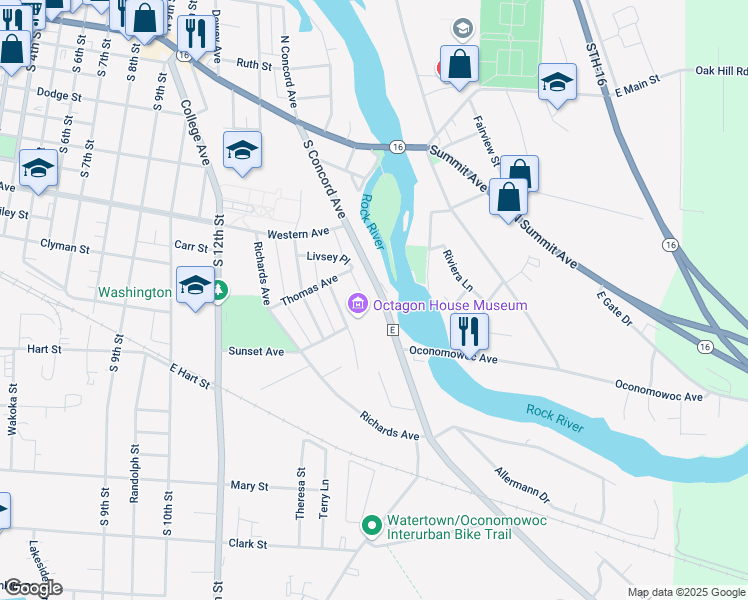 map of restaurants, bars, coffee shops, grocery stores, and more near 915 Quirk Place in Watertown