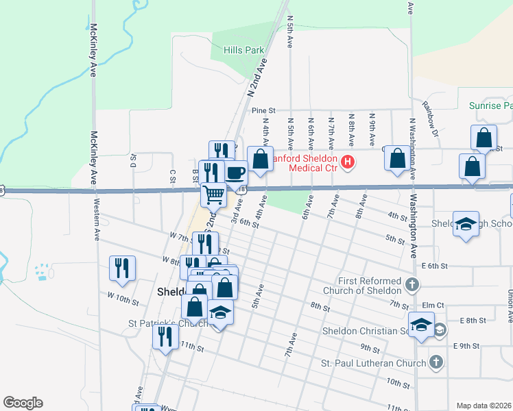map of restaurants, bars, coffee shops, grocery stores, and more near 508 4th Avenue in Sheldon