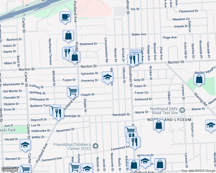 map of restaurants, bars, coffee shops, grocery stores, and more near 131 Jackson Street in Rochester