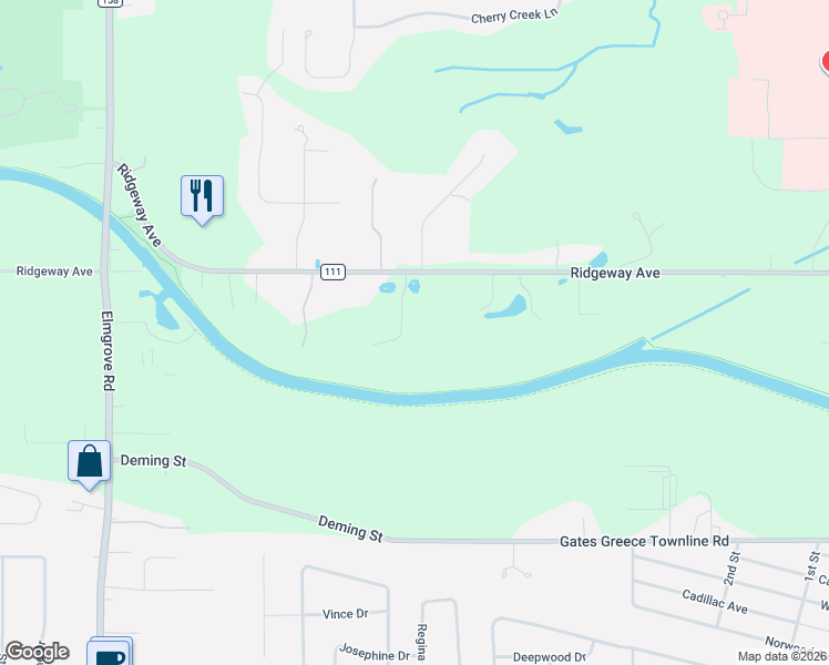 map of restaurants, bars, coffee shops, grocery stores, and more near 2789 Ridgeway Avenue in Rochester