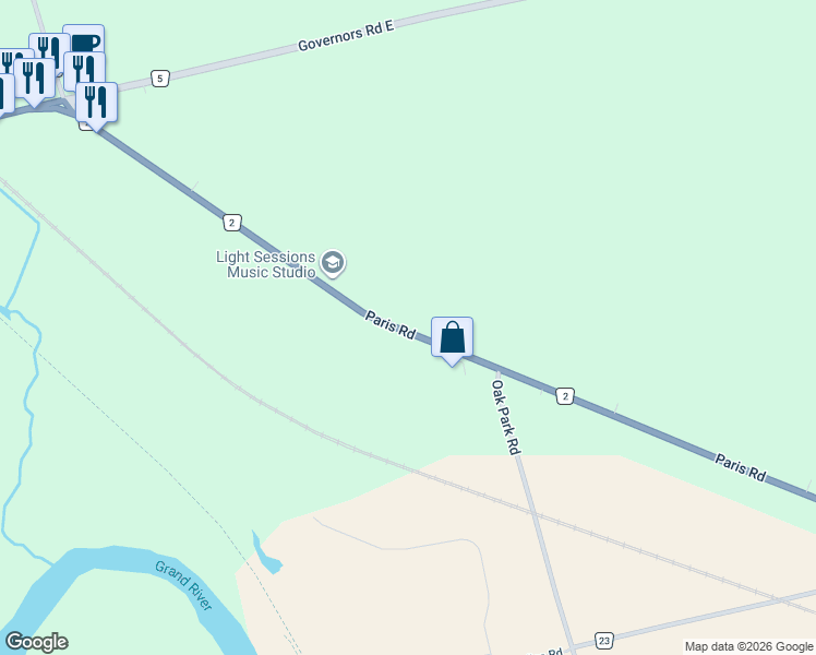 map of restaurants, bars, coffee shops, grocery stores, and more near 538 Brant County Highway 2 in Brant