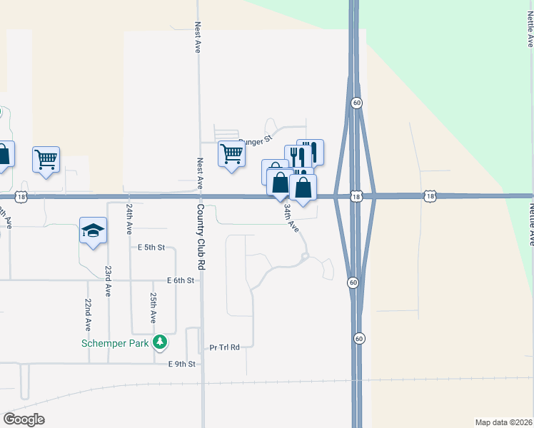 map of restaurants, bars, coffee shops, grocery stores, and more near 3000 Park Street in Sheldon