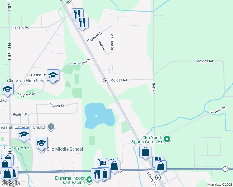 map of restaurants, bars, coffee shops, grocery stores, and more near 12320 Dort Highway in Clio