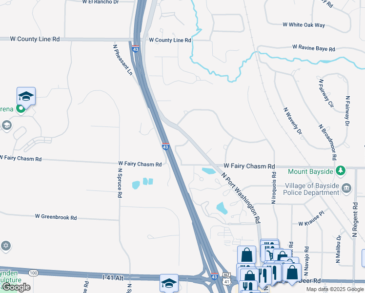map of restaurants, bars, coffee shops, grocery stores, and more near in Bayside