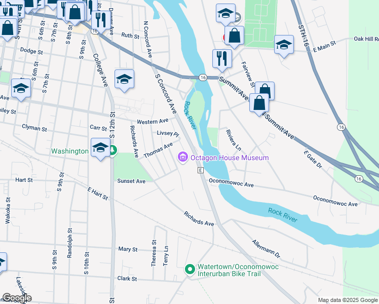 map of restaurants, bars, coffee shops, grocery stores, and more near 915 Quirk Place in Watertown