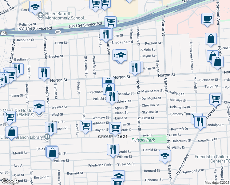 map of restaurants, bars, coffee shops, grocery stores, and more near in Rochester
