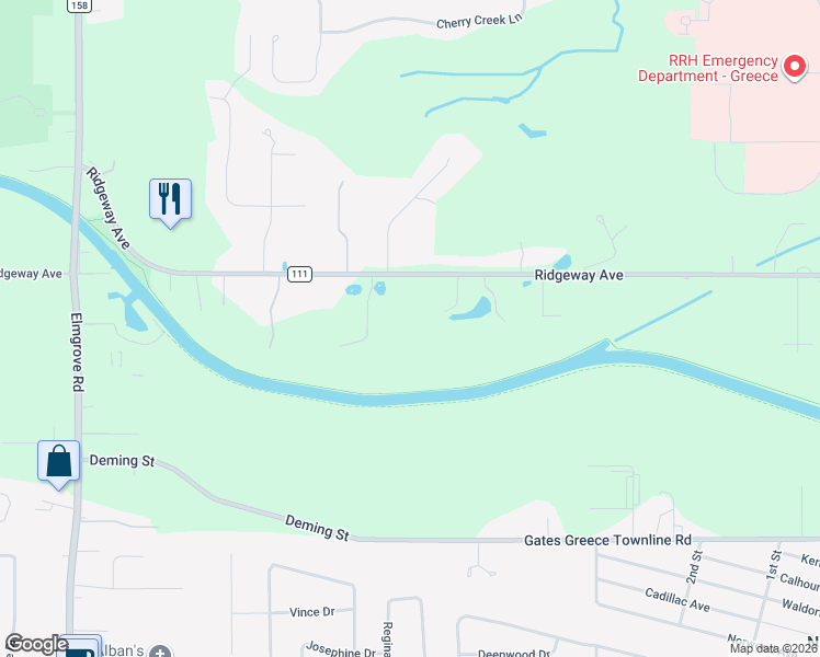 map of restaurants, bars, coffee shops, grocery stores, and more near 2789 Ridgeway Avenue in Rochester