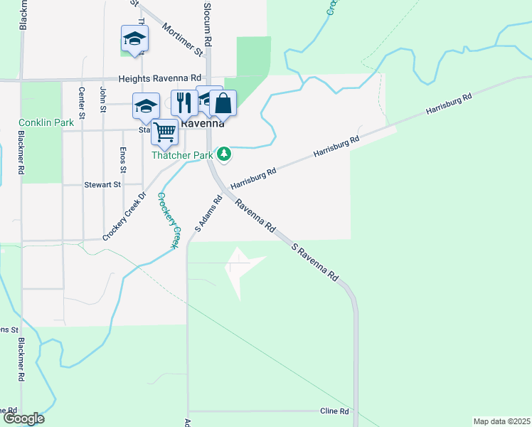map of restaurants, bars, coffee shops, grocery stores, and more near 3783 Ravenna Road in Ravenna