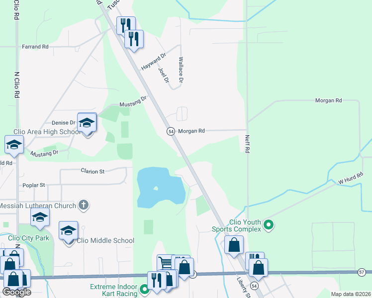 map of restaurants, bars, coffee shops, grocery stores, and more near 12320 Dort Highway in Clio