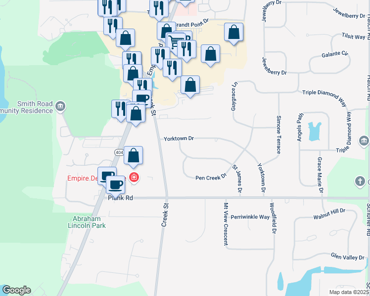 map of restaurants, bars, coffee shops, grocery stores, and more near 29 Saint James Drive in Webster
