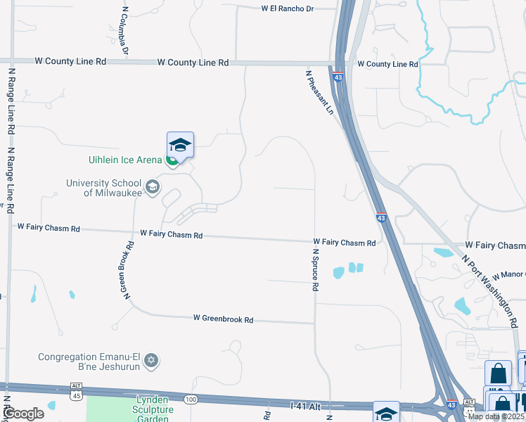 map of restaurants, bars, coffee shops, grocery stores, and more near 1600 West Fairy Chasm Road in River Hills