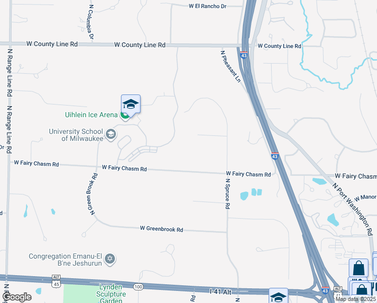 map of restaurants, bars, coffee shops, grocery stores, and more near 1600 West Fairy Chasm Road in River Hills