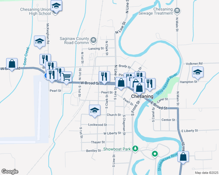 map of restaurants, bars, coffee shops, grocery stores, and more near 519 West Broad Street in Chesaning