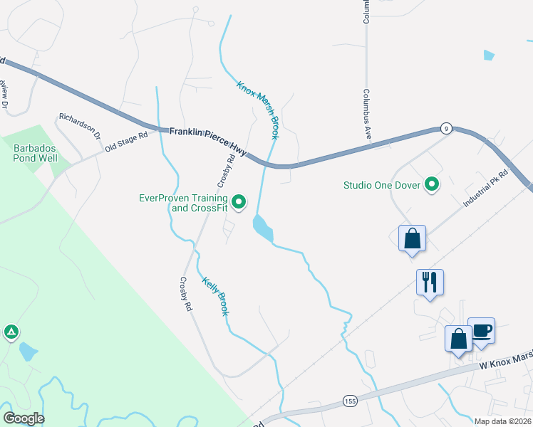 map of restaurants, bars, coffee shops, grocery stores, and more near 251 West Knox Marsh Road in Dover