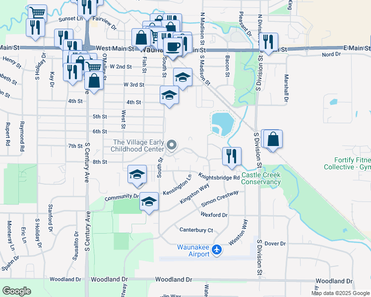 map of restaurants, bars, coffee shops, grocery stores, and more near 5992 Woodland Drive in Waunakee