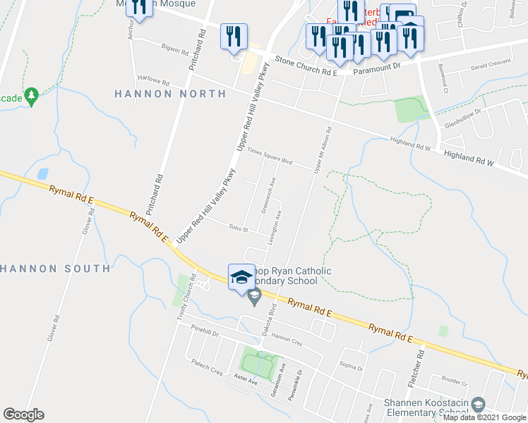 map of restaurants, bars, coffee shops, grocery stores, and more near 29 Greenwich Avenue in Hamilton