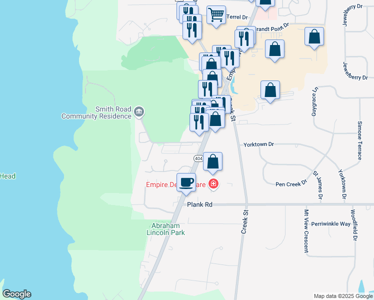 map of restaurants, bars, coffee shops, grocery stores, and more near 24 Smith Road in Webster