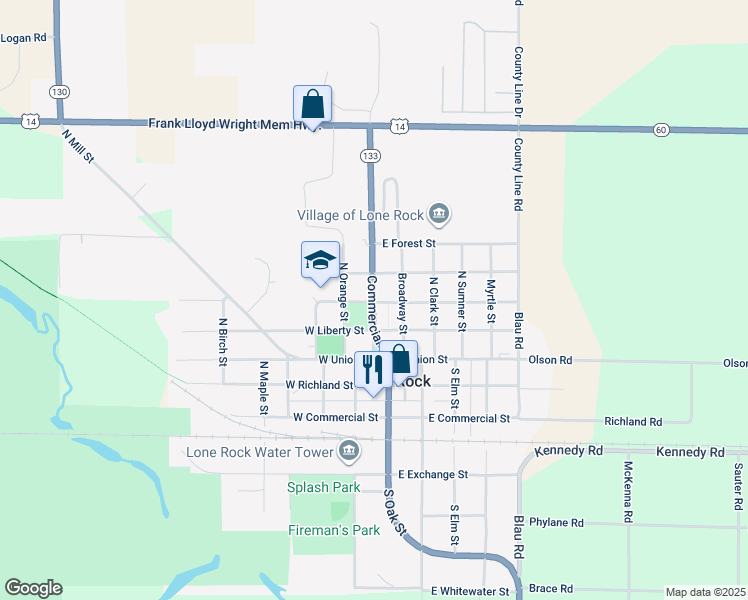 map of restaurants, bars, coffee shops, grocery stores, and more near 311 Wisconsin 130 in Lone Rock