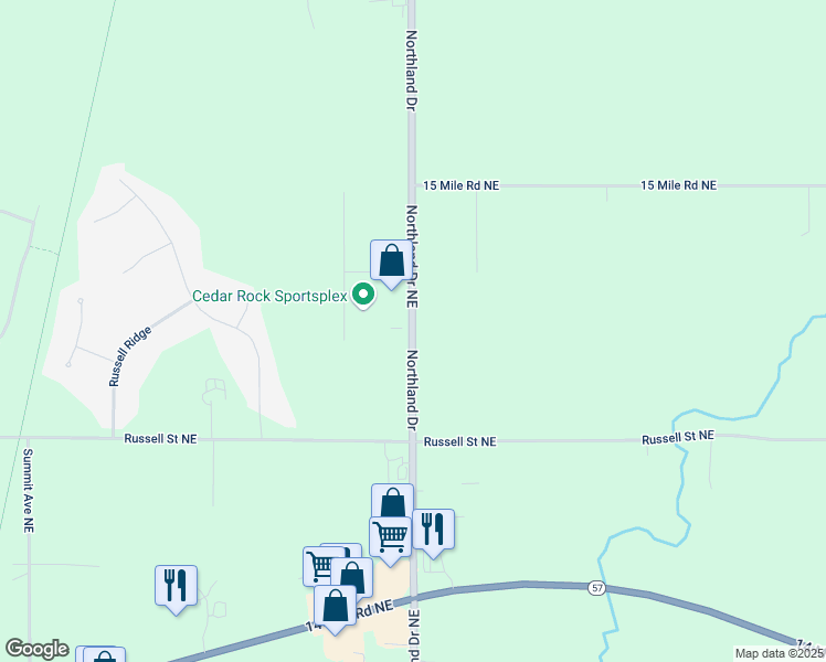 map of restaurants, bars, coffee shops, grocery stores, and more near 12220 Northland Drive Northeast in Cedar Springs