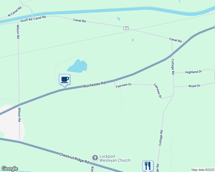 map of restaurants, bars, coffee shops, grocery stores, and more near 7441 Rochester Road in Lockport