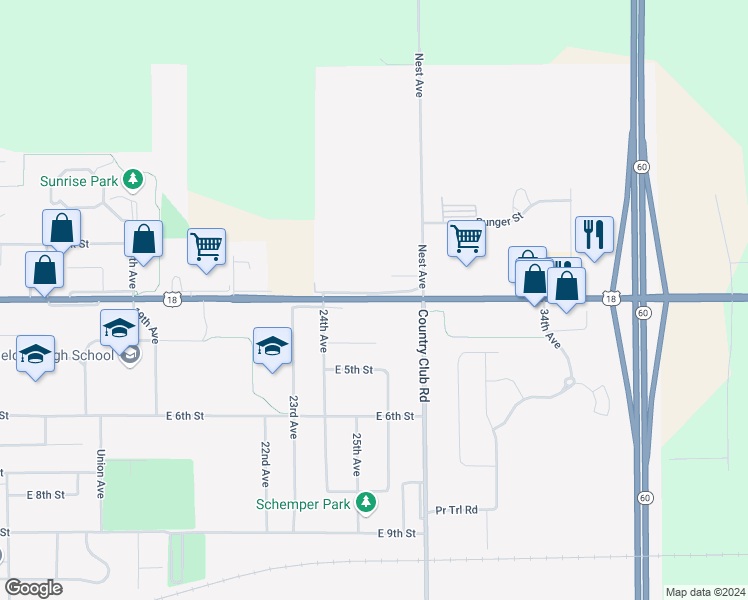 map of restaurants, bars, coffee shops, grocery stores, and more near 2614 Park Street in Sheldon
