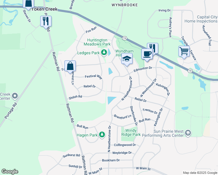 map of restaurants, bars, coffee shops, grocery stores, and more near 3692 Festival Way in DeForest