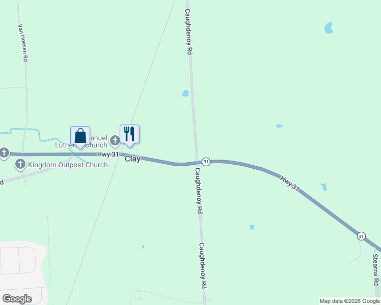 map of restaurants, bars, coffee shops, grocery stores, and more near 8603 Caughdenoy Road in Clay