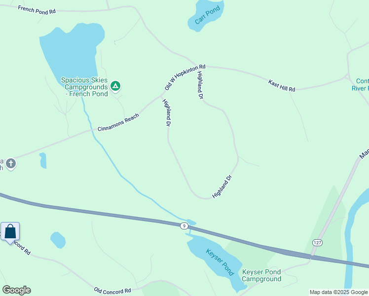 map of restaurants, bars, coffee shops, grocery stores, and more near 147 Highland Drive in Henniker