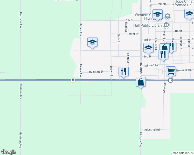 map of restaurants, bars, coffee shops, grocery stores, and more near 200-398 Railroad St in Hull