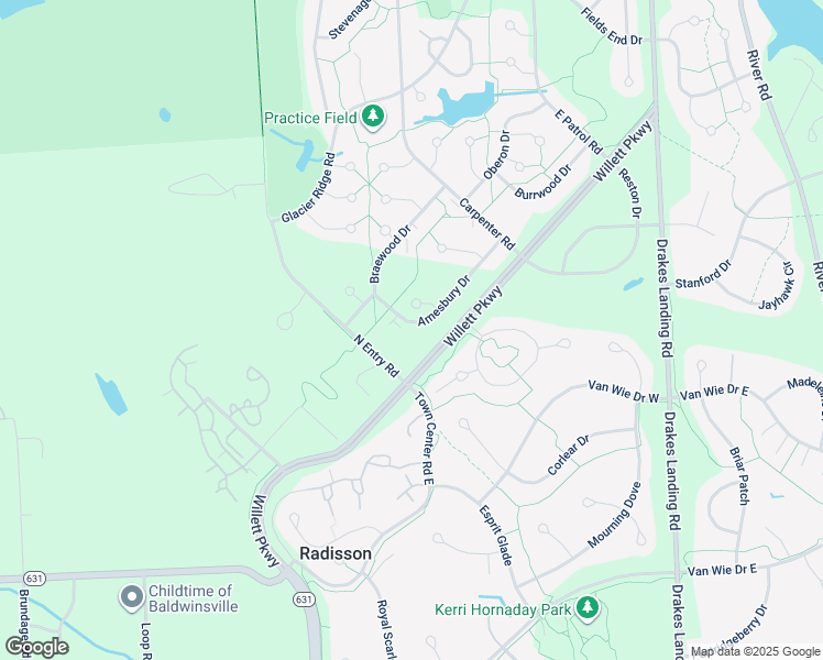 map of restaurants, bars, coffee shops, grocery stores, and more near 3172 Amesbury Drive in Baldwinsville