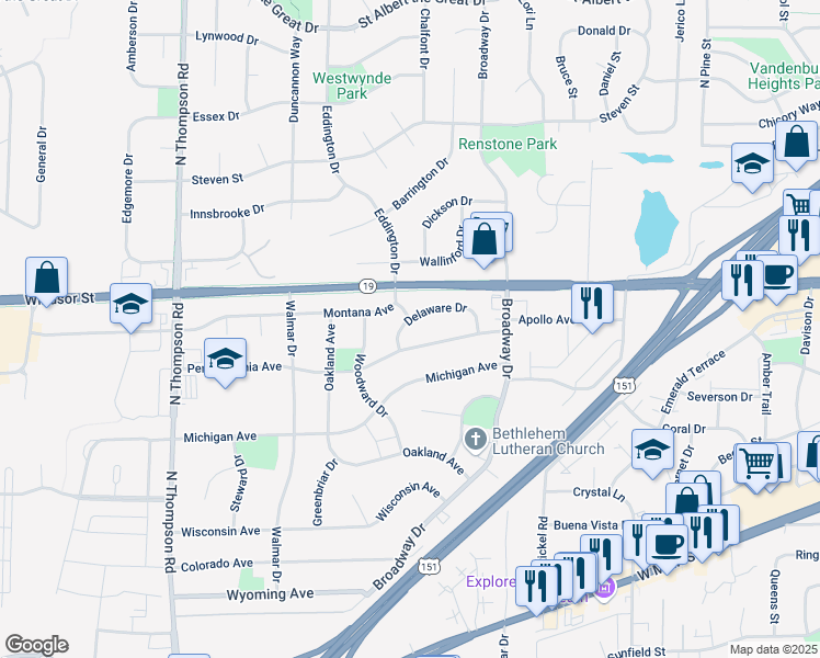 map of restaurants, bars, coffee shops, grocery stores, and more near 1813 Delaware Drive in Sun Prairie