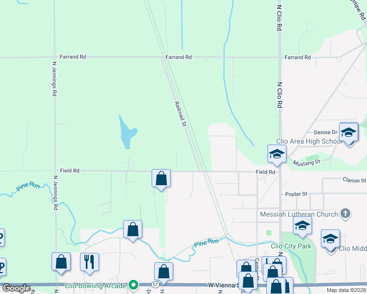 map of restaurants, bars, coffee shops, grocery stores, and more near 12349 Railroad Street in Clio