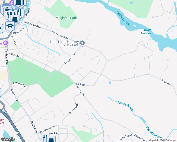 map of restaurants, bars, coffee shops, grocery stores, and more near 24 Samuel Hanson Avenue in Dover