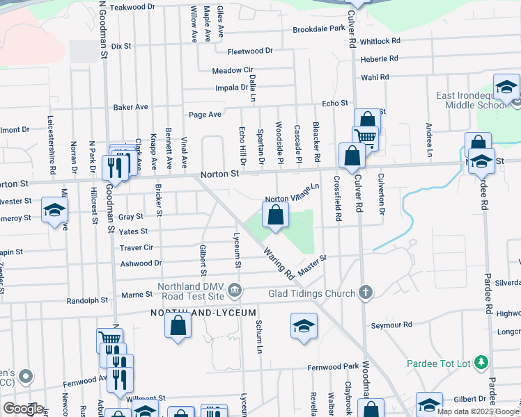 map of restaurants, bars, coffee shops, grocery stores, and more near 137 Norton Village Lane in Rochester