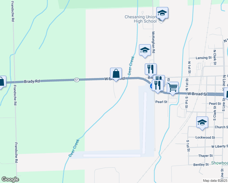 map of restaurants, bars, coffee shops, grocery stores, and more near 199 Elwyn Street in Chesaning