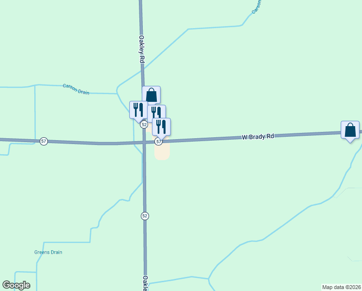 map of restaurants, bars, coffee shops, grocery stores, and more near 12771 Brady Road in Chesaning