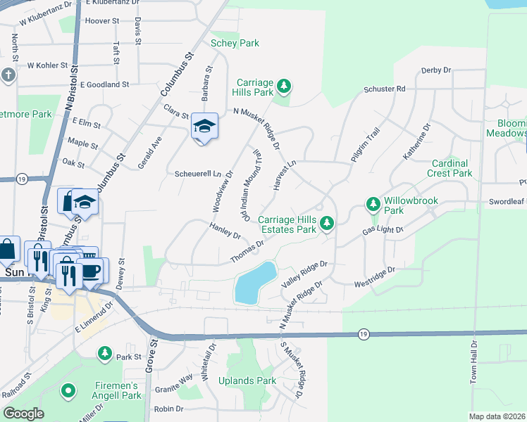 map of restaurants, bars, coffee shops, grocery stores, and more near 515 Harvest Lane in Sun Prairie