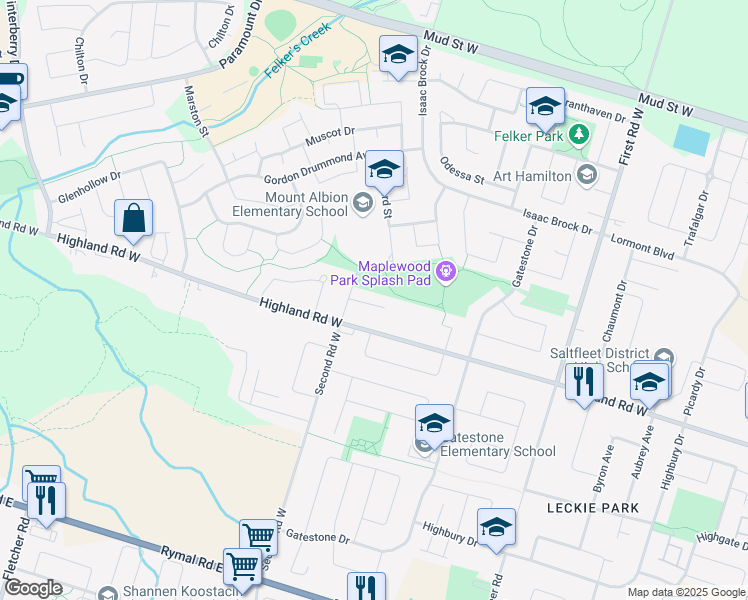 map of restaurants, bars, coffee shops, grocery stores, and more near 96 Carlson Street in Hamilton