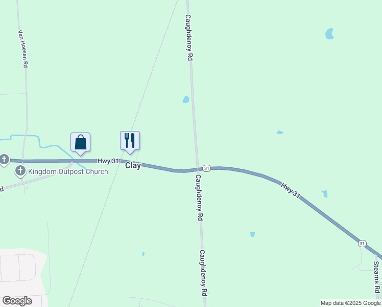 map of restaurants, bars, coffee shops, grocery stores, and more near 8603 Caughdenoy Road in Clay